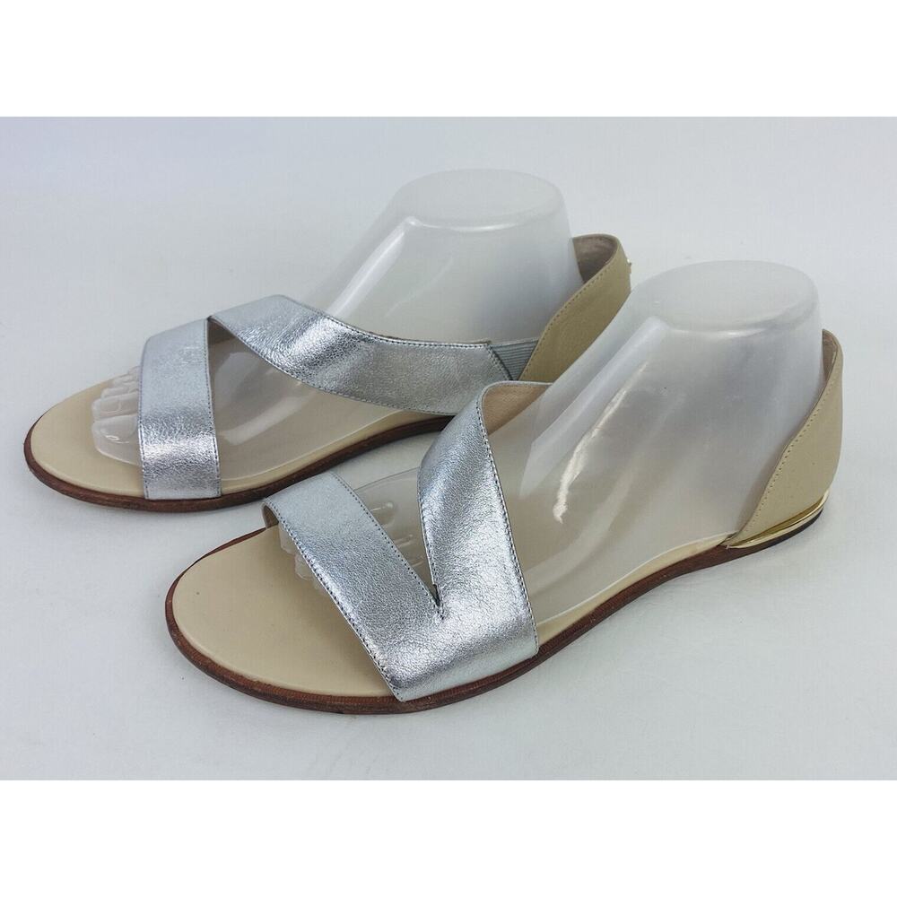 Yosi Samri Womens Shoes Casey Crossover Silver Flats‎ Leather Slip On Sz 9